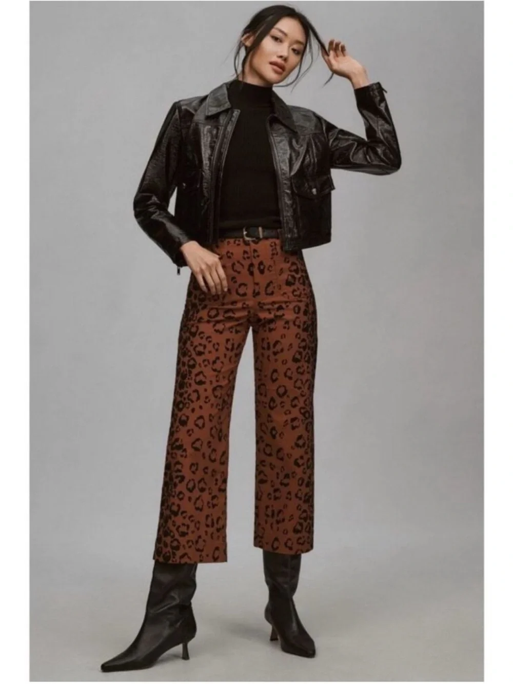 Anthropologie The Colette Crop Wide-Leg Pants Animal Print 30